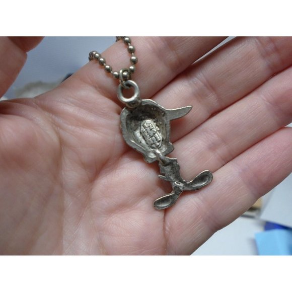 TWEETY BIRD w/ Sideways Hat PEWTER NECKLACE 1990s LOONEY TUNES WB 18" Ball Chain - Picture 3 of 3